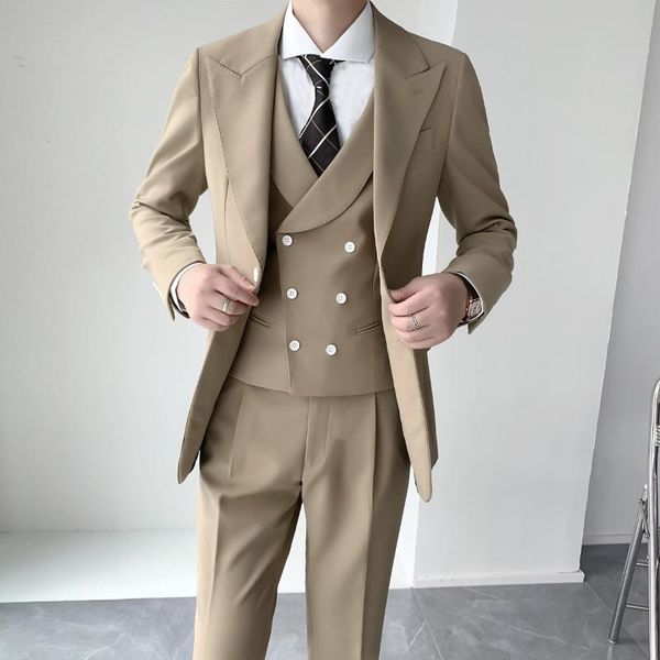 men's suits & blazers men 3 pieces sets business casual fashion slim fit blazer vest pant man vintage wedding party dress, White;black
men's suits & blazers men 3 pieces sets business casual fashion slim fit blazer vest pant man vintage wedding party dress, White;black