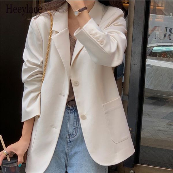 women's suits & blazers 2021 elegant single breasted pockets female formal jackets loose outerwear lady spring autumn, White;black
women's suits & blazers 2021 elegant single breasted pockets female formal jackets loose outerwear lady spring autumn, White;black