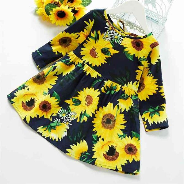 baby / toddler girl sunflower print bowknot long-sleeve dress 210528, Red;yellow