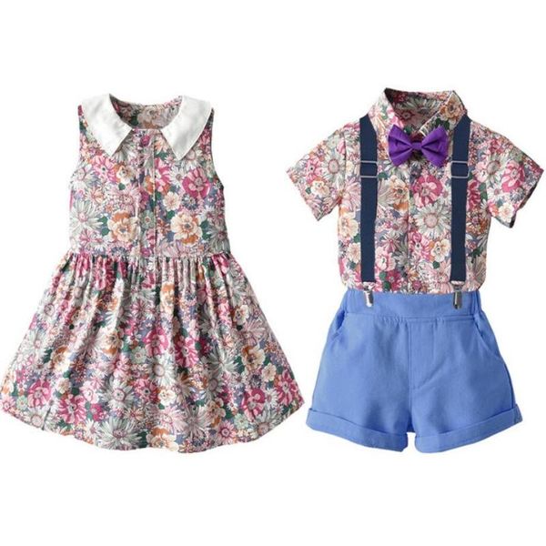 summer baby kids clothing sets short sleeve bowtie shirt+suspender shorts/girls floral dress brother sister matching outfits, White
summer baby kids clothing sets short sleeve bowtie shirt+suspender shorts/girls floral dress brother sister matching outfits, White