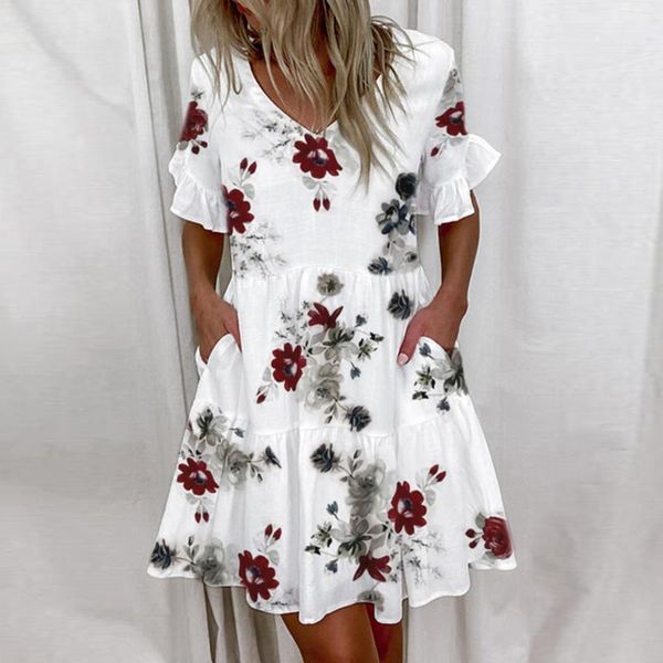 plus size summer ruffles mini dress women fashion short sleeve pocket floral dresses casual v-neck loose beach sundress vestidos, Black;gray
plus size summer ruffles mini dress women fashion short sleeve pocket floral dresses casual v-neck loose beach sundress vestidos, Black;gray