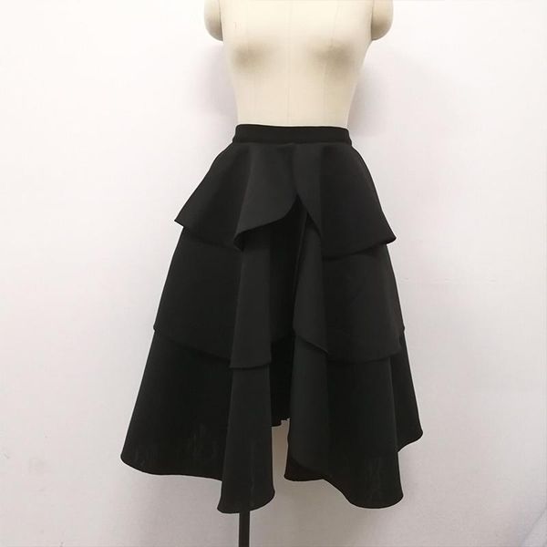 skirts irregular solid cake women high waist casual midi, Black