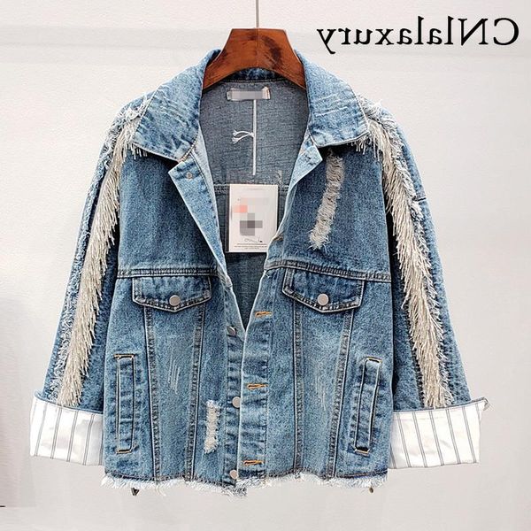 women's jackets spring 2021 europe style cropped ripped jean jacket women heavy industry broken trim fringed drilling denim, Black;brown
women's jackets spring 2021 europe style cropped ripped jean jacket women heavy industry broken trim fringed drilling denim, Black;brown