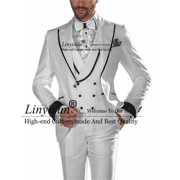 men's suits & blazers classic white 3piece set mens wedding peaked black lapel groom wear tuxedos man dinner prom slim blazer costume h, White;black
men's suits & blazers classic white 3piece set mens wedding peaked black lapel groom wear tuxedos man dinner prom slim blazer costume h, White;black