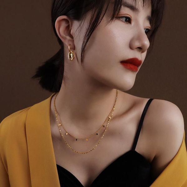 pendant necklaces 2021french elegant chocker geometric diamond double-layered necklace stainless steel neck chain jewelry gold/steel color, Silver
pendant necklaces 2021french elegant chocker geometric diamond double-layered necklace stainless steel neck chain jewelry gold/steel color, Silver