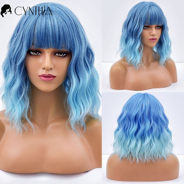 womens cosplay wavy hair synthetic wigs with bangs for women short wave natural heat resistant blue ombre daily fibre wig Â, Black
womens cosplay wavy hair synthetic wigs with bangs for women short wave natural heat resistant blue ombre daily fibre wig Â, Black