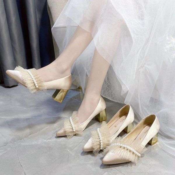 dress shoes ladies single summer pearl net yarn pointed square heel temperament high heels exquisite bridesmaid shoes., Black
dress shoes ladies single summer pearl net yarn pointed square heel temperament high heels exquisite bridesmaid shoes., Black