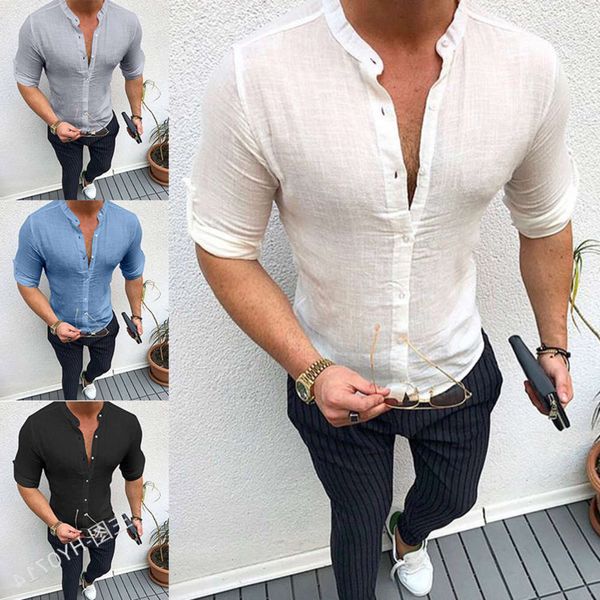 shirtssummer men's solid slim stand collar long sleeve cotton linen shirt hy0714, White;black
shirtssummer men's solid slim stand collar long sleeve cotton linen shirt hy0714, White;black