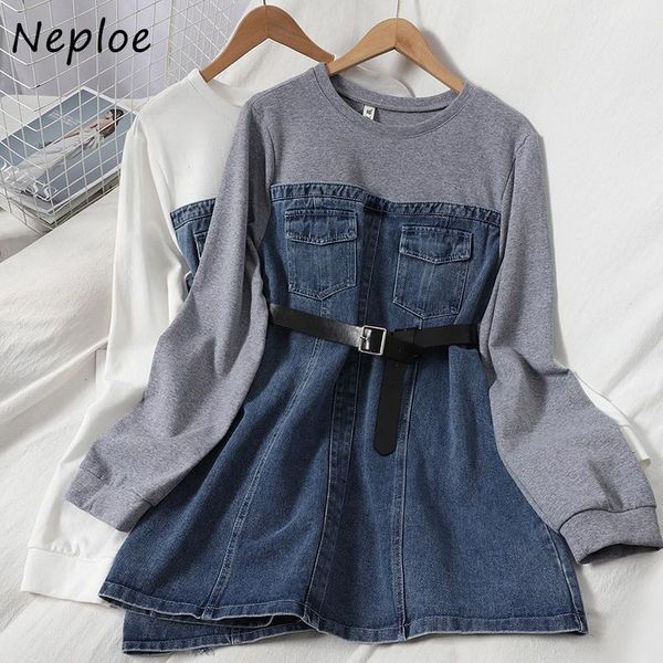 casual dresses neploe autumn panelled patchwork o-neck women long sleeve slim waist vestidos fashion chic pockets denim dress 1h289, Black;gray
casual dresses neploe autumn panelled patchwork o-neck women long sleeve slim waist vestidos fashion chic pockets denim dress 1h289, Black;gray