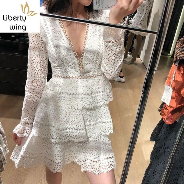 spring lace v neck layered hollow out long sleeve white party dresses ladies low cut bohemian ruffles dress casual, Black;gray
spring lace v neck layered hollow out long sleeve white party dresses ladies low cut bohemian ruffles dress casual, Black;gray