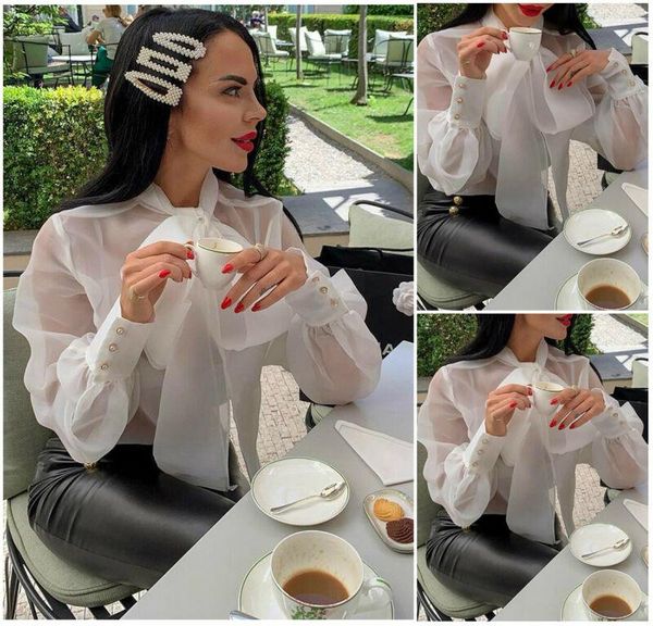 women's blouses & shirts women knot bow collar sheer see through long puff sleeve blouse female perspective plus size s-xxl, White
women's blouses & shirts women knot bow collar sheer see through long puff sleeve blouse female perspective plus size s-xxl, White