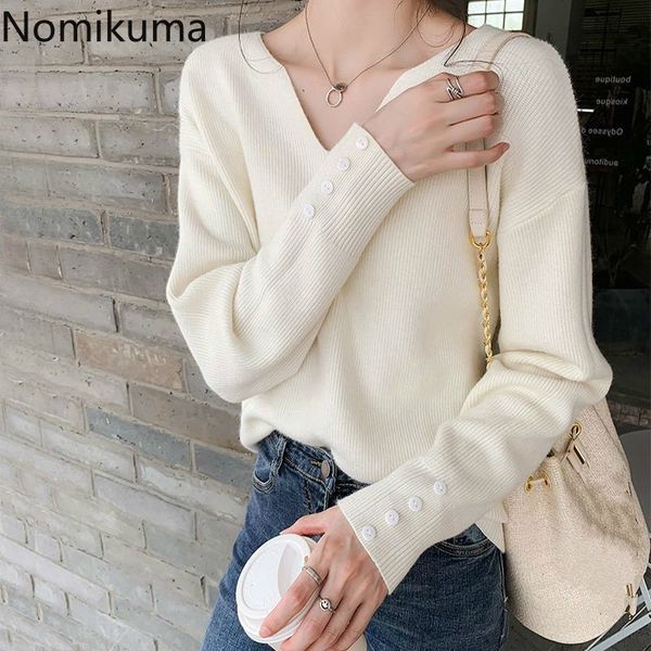 nomikuma causal solid basic knitted pullover autumn winter women sweater korean buttons long sleeve v-neck pull femme 6c809 210427, White;black
nomikuma causal solid basic knitted pullover autumn winter women sweater korean buttons long sleeve v-neck pull femme 6c809 210427, White;black