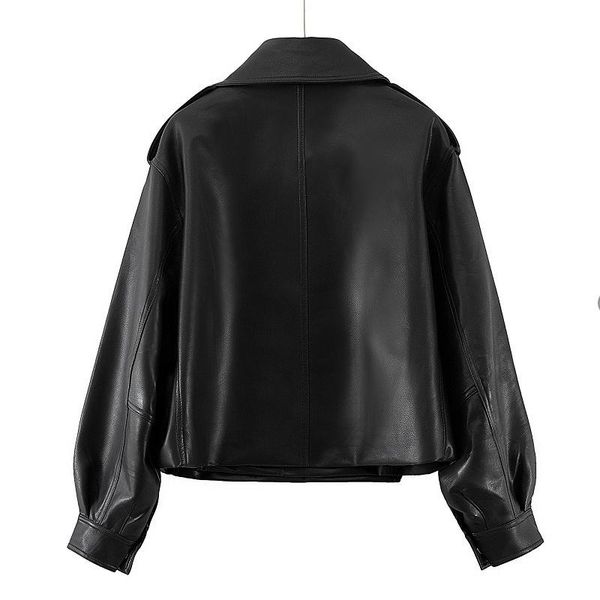 women's leather & faux spring leisure jacket 2021 short loose suit collar motorcycle clothes, Black
women's leather & faux spring leisure jacket 2021 short loose suit collar motorcycle clothes, Black