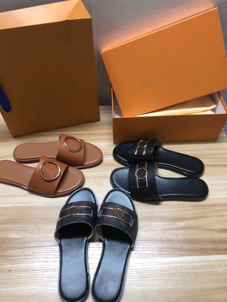 2021woman man sandals slippers shoes casual trainers flat slide with box, Black