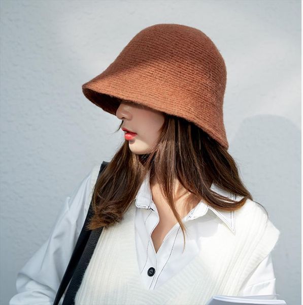 fashion solid wool hat bucket women autumn winter fisherman vintage knitting basin present, Blue;gray
fashion solid wool hat bucket women autumn winter fisherman vintage knitting basin present, Blue;gray