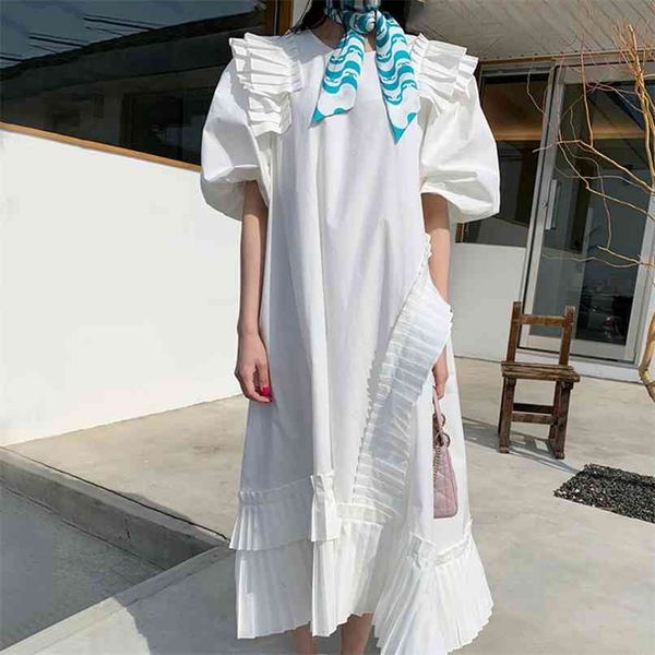 elegant pleated edge patchwork round neck long dress casual loose irregular puff sleeve sweet for women 210602, White
elegant pleated edge patchwork round neck long dress casual loose irregular puff sleeve sweet for women 210602, White