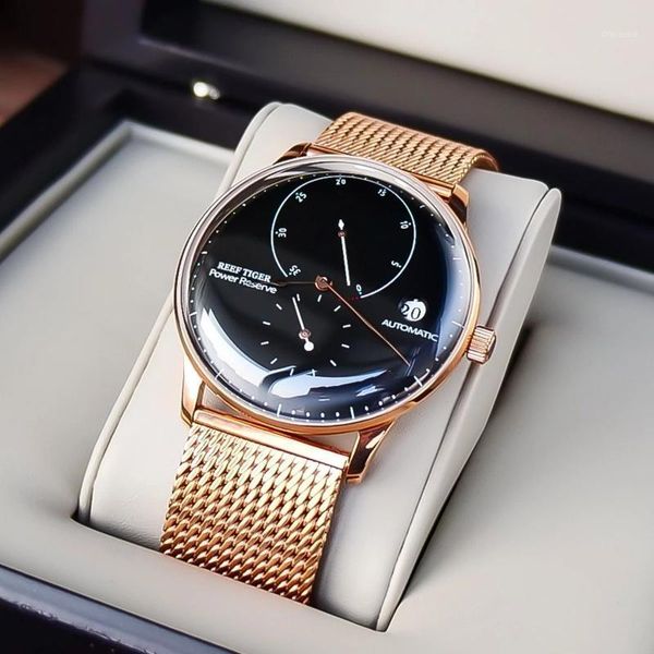 reef tiger/rt 2021 men mechanical watches mesh steel band black dial automatic waterproof clock wristwatches, Slivery;brown
reef tiger/rt 2021 men mechanical watches mesh steel band black dial automatic waterproof clock wristwatches, Slivery;brown