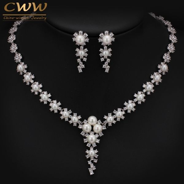 round cz stones setting large pearl dorp earrings and necklace jewelry sets for wedding t249 210714, Silver
round cz stones setting large pearl dorp earrings and necklace jewelry sets for wedding t249 210714, Silver