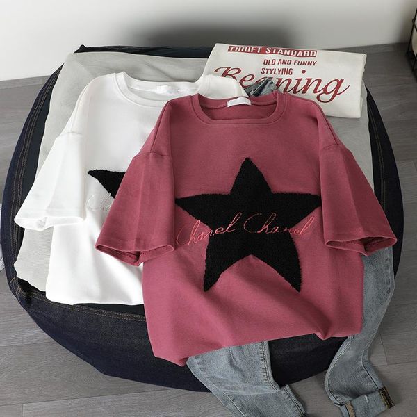 women's t-shirt cotton women summer stars print lady casual harajuku streetwear short sleeve o-neck tees camisetas mujer, White
women's t-shirt cotton women summer stars print lady casual harajuku streetwear short sleeve o-neck tees camisetas mujer, White