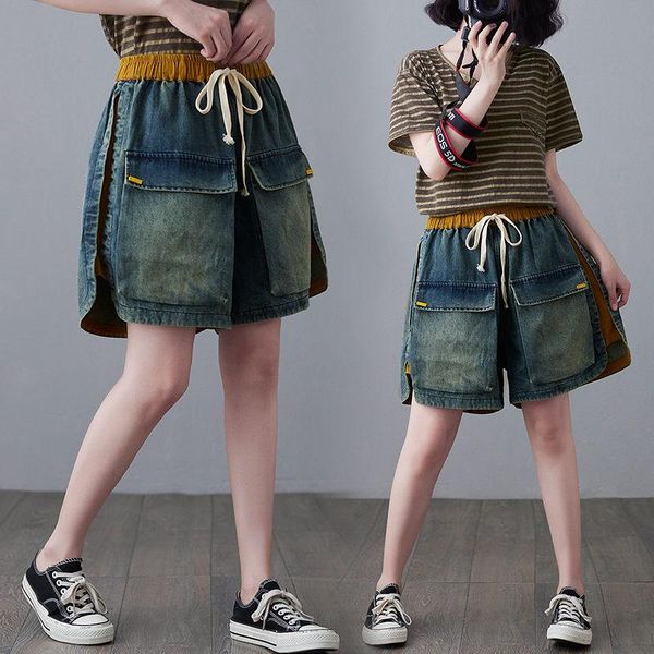 women's shorts high waist denim women 2021 summer vintage jeans loose big pockets a-line wide leg hit color bottoming zh1584, White;black
women's shorts high waist denim women 2021 summer vintage jeans loose big pockets a-line wide leg hit color bottoming zh1584, White;black