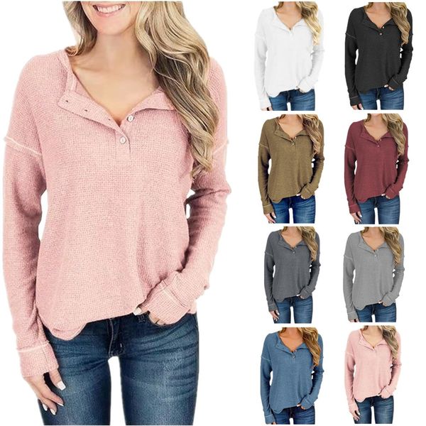 2019 european and american women's wear waffle long sleeve t-shirt women's autumn button women, White
2019 european and american women's wear waffle long sleeve t-shirt women's autumn button women, White