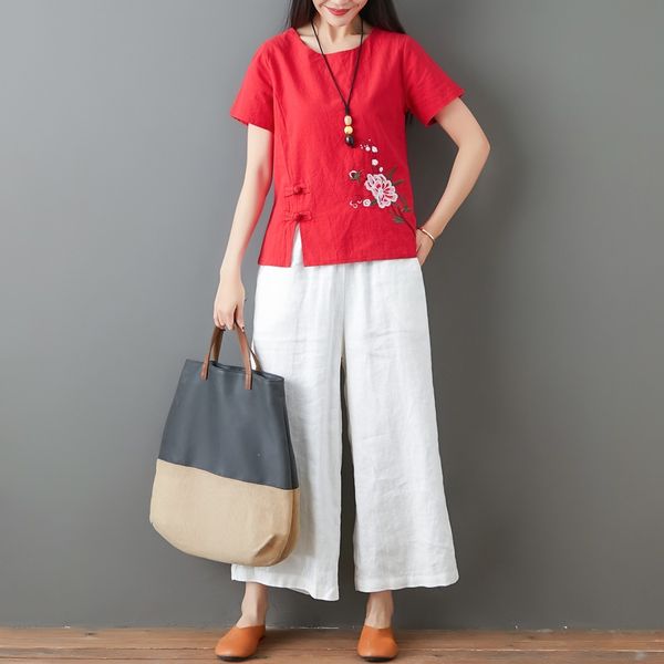 ladies chinese women 2021 summer traditional chinese clothing embroider vintage t shirt chinese style clothing women 11794, Red
ladies chinese women 2021 summer traditional chinese clothing embroider vintage t shirt chinese style clothing women 11794, Red