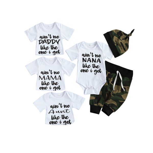 0-18m infant baby boy casual clothing letter print short sleeve romper camouflage print harem pants+hat 3pcs outfits 2021, Blue 
0-18m infant baby boy casual clothing letter print short sleeve romper camouflage print harem pants+hat 3pcs outfits 2021, Blue