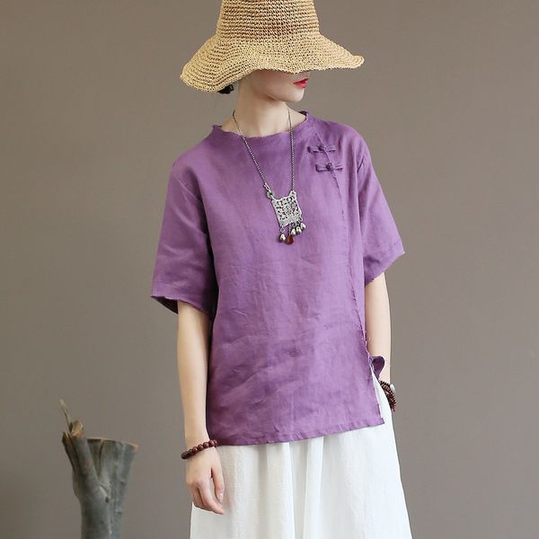 johnature summer plate buckle patchwork cotton linen solid color women retro o-neck short sleeve all-match shirt 210521, White
johnature summer plate buckle patchwork cotton linen solid color women retro o-neck short sleeve all-match shirt 210521, White