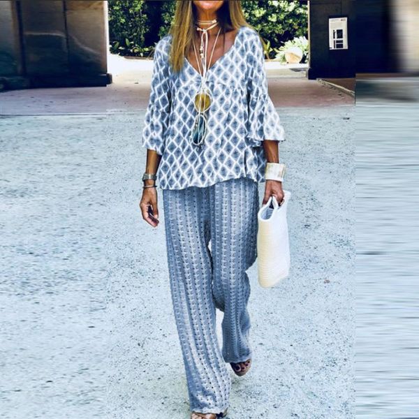 women's two piece pants 2021 preppy style pattern printed casual outfits women v neck 3/4 blouse and trousers suit spring autumn sets h, White
women's two piece pants 2021 preppy style pattern printed casual outfits women v neck 3/4 blouse and trousers suit spring autumn sets h, White