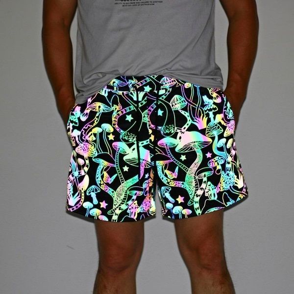 men's shorts mushroom printed colorful reflective mens shiny hip hop dance fluorescent for men night sporting joggers, White;black
men's shorts mushroom printed colorful reflective mens shiny hip hop dance fluorescent for men night sporting joggers, White;black