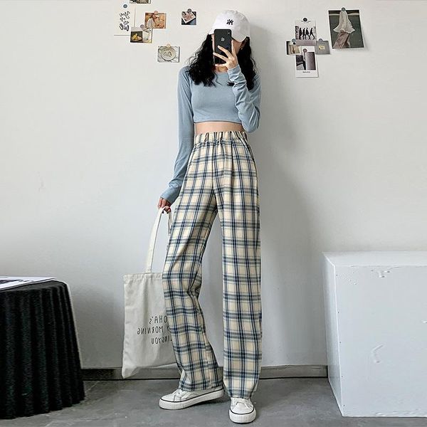 women's pants & capris 2021 women plaid korean style checkered vintage checked trousers casual fashion wide grid, Black;white 
women's pants & capris 2021 women plaid korean style checkered vintage checked trousers casual fashion wide grid, Black;white