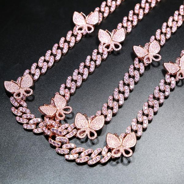 iced out hiphop 12mm cuban pink butterfly necklace rose gold chain luxury bling cz link choker jewelry chains, Silver
iced out hiphop 12mm cuban pink butterfly necklace rose gold chain luxury bling cz link choker jewelry chains, Silver
