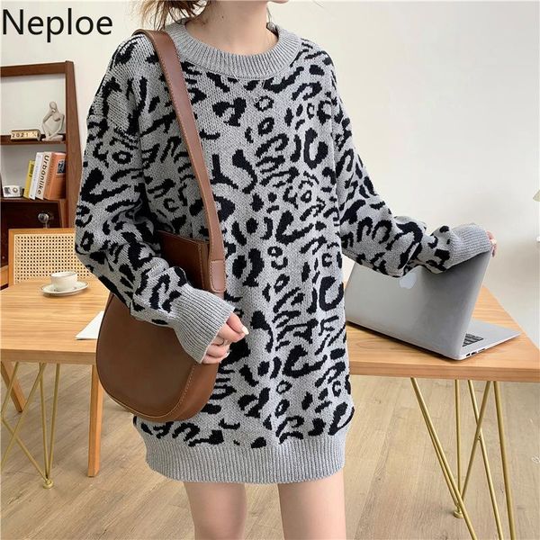women's sweaters neploe chic leopard print woman ropa de mujer korean oversized pullovers 2021 autumn winter clothing sweet cute jumper, White;black
women's sweaters neploe chic leopard print woman ropa de mujer korean oversized pullovers 2021 autumn winter clothing sweet cute jumper, White;black