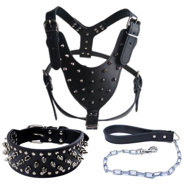 dog collars & leashes studded spiked leather collar harness leash set for pitbull mastiff pet lb
dog collars & leashes studded spiked leather collar harness leash set for pitbull mastiff pet lb