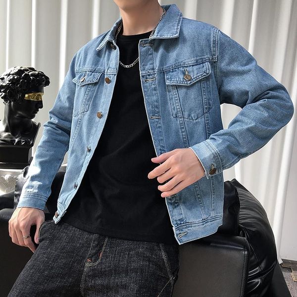 men's jackets blue denim jacket 2021 fashion plus size male brand lapel single breasted slim fit quality casual cotton streetwear, Black;brown 
men's jackets blue denim jacket 2021 fashion plus size male brand lapel single breasted slim fit quality casual cotton streetwear, Black;brown