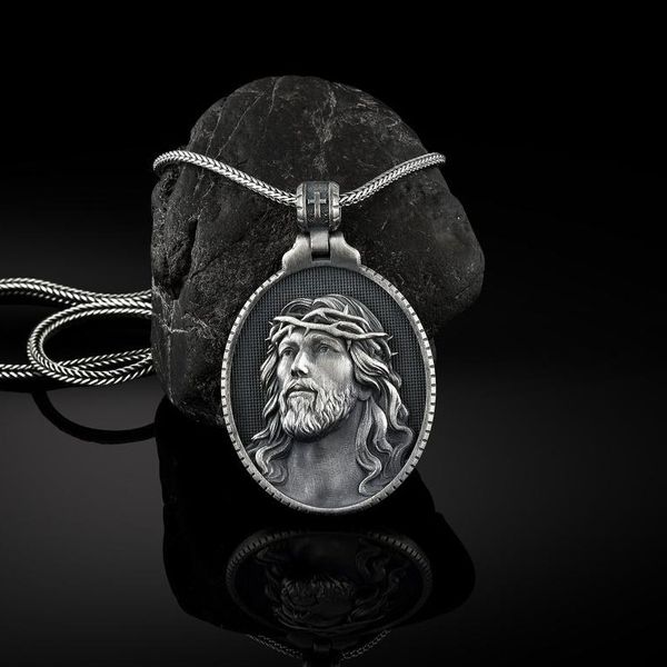 christ jesus pure tin old pendant men's religious catholic necklace amulet commemorating zhang feng, Silver
christ jesus pure tin old pendant men's religious catholic necklace amulet commemorating zhang feng, Silver