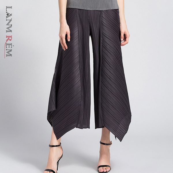 spring pants high waist elastic wide leg flare feet pleated trousers ankle length loose vintage bottoms wk99116 210507, Black;white 
spring pants high waist elastic wide leg flare feet pleated trousers ankle length loose vintage bottoms wk99116 210507, Black;white
