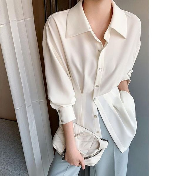 women's blouses & shirts chiffon long sleeved shirt summer loose elegant office lady casual solid color tencel womans, White
women's blouses & shirts chiffon long sleeved shirt summer loose elegant office lady casual solid color tencel womans, White