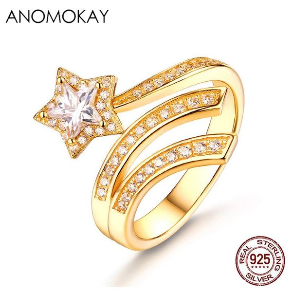 cluster rings anomokay arrival white zircon star gold color women real 925 sterling silver pentagram resizable ring for party, Golden;silver
cluster rings anomokay arrival white zircon star gold color women real 925 sterling silver pentagram resizable ring for party, Golden;silver