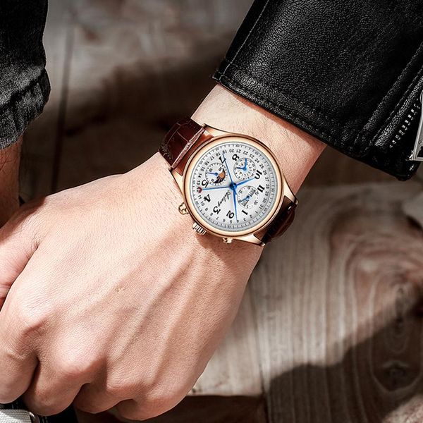 wristwatches 2021 genuine ailang men's watch multifunctional waterproof mechanical, Slivery;brown
wristwatches 2021 genuine ailang men's watch multifunctional waterproof mechanical, Slivery;brown