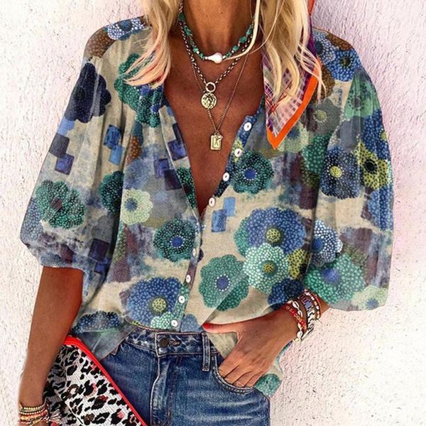 women's t-shirt women floral printed button v-neck three-quarter sleeve shirt summer fashion casual ladies loose tee blusas, White
women's t-shirt women floral printed button v-neck three-quarter sleeve shirt summer fashion casual ladies loose tee blusas, White