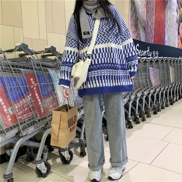 women's sweaters autumn loose striped color matching round neck long-sleeved pullover knitted sweater simple fashion women, White;black
women's sweaters autumn loose striped color matching round neck long-sleeved pullover knitted sweater simple fashion women, White;black