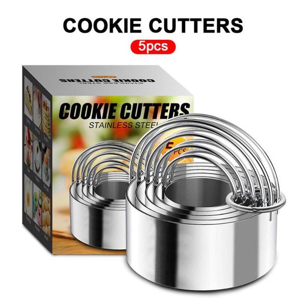 set of 5 round cookie cutter, circle biscuits cutters with storage tin, for dough, pastry, donut, fondant baking & pastry tools
set of 5 round cookie cutter, circle biscuits cutters with storage tin, for dough, pastry, donut, fondant baking & pastry tools
