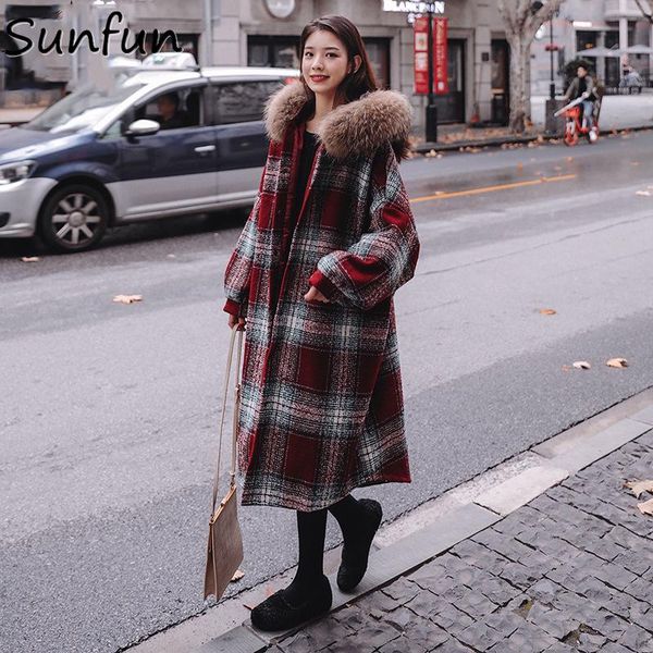 women's wool & blends korean style loose long 2021 fahsion women winter woolen jacket red plaid fashion big fur collar thicken warm coa, Black
women's wool & blends korean style loose long 2021 fahsion women winter woolen jacket red plaid fashion big fur collar thicken warm coa, Black