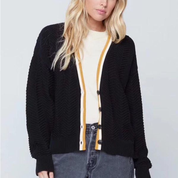 women's knits & tees autumn and winter v-neck slim color matching loose cardigan women sweater, White
women's knits & tees autumn and winter v-neck slim color matching loose cardigan women sweater, White