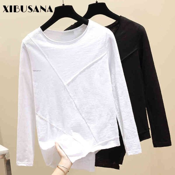 women cotton t-shirt spring autumn long sleeve splicing irregular hem o-neck solid loose bottoming female 210423, White
women cotton t-shirt spring autumn long sleeve splicing irregular hem o-neck solid loose bottoming female 210423, White