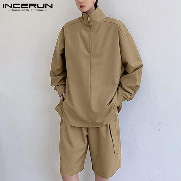 men's tracksuits incerun fashion men sets solid color streetwear 2021 long sleeve zipper pullover casual shorts with belt two pieces su, Gray
men's tracksuits incerun fashion men sets solid color streetwear 2021 long sleeve zipper pullover casual shorts with belt two pieces su, Gray