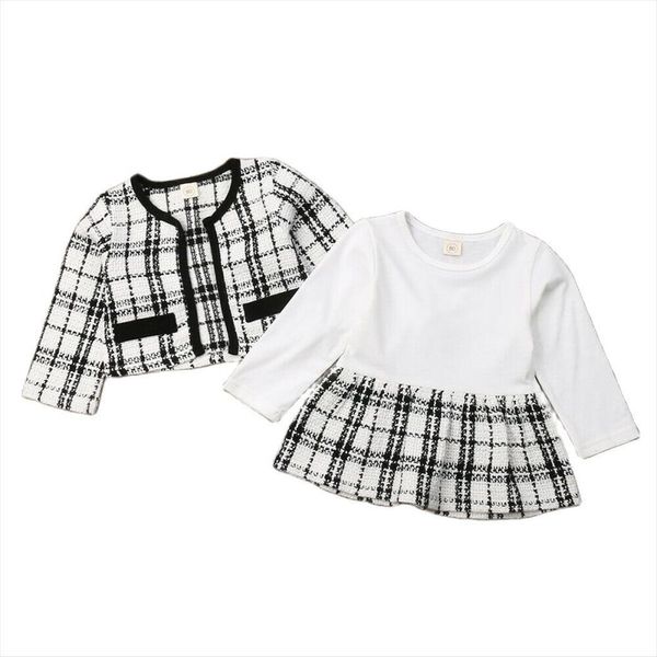 1 6y children baby girls spring plaid 2pcs set coat long sleeve mini dress toddler kid formal clothes outfits, White
1 6y children baby girls spring plaid 2pcs set coat long sleeve mini dress toddler kid formal clothes outfits, White