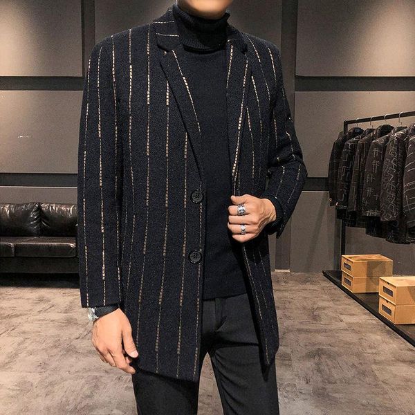 men's wool & blends mens trench coat stripe printing slim fit men long warm jacket winter abrigo largo hombre, Black
men's wool & blends mens trench coat stripe printing slim fit men long warm jacket winter abrigo largo hombre, Black