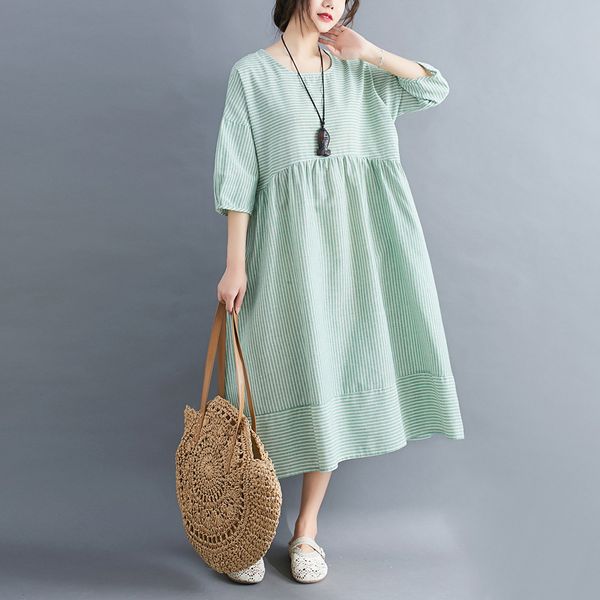 johnature summer dress women clothes striped loose o-neck women dress casual half sleeve leisure ladies dresses 210521, Black;gray
johnature summer dress women clothes striped loose o-neck women dress casual half sleeve leisure ladies dresses 210521, Black;gray